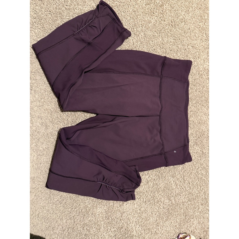 Lululemon Pace Rival Crop Leggings Purple Mesh Ribbed Running Pants Womens 12